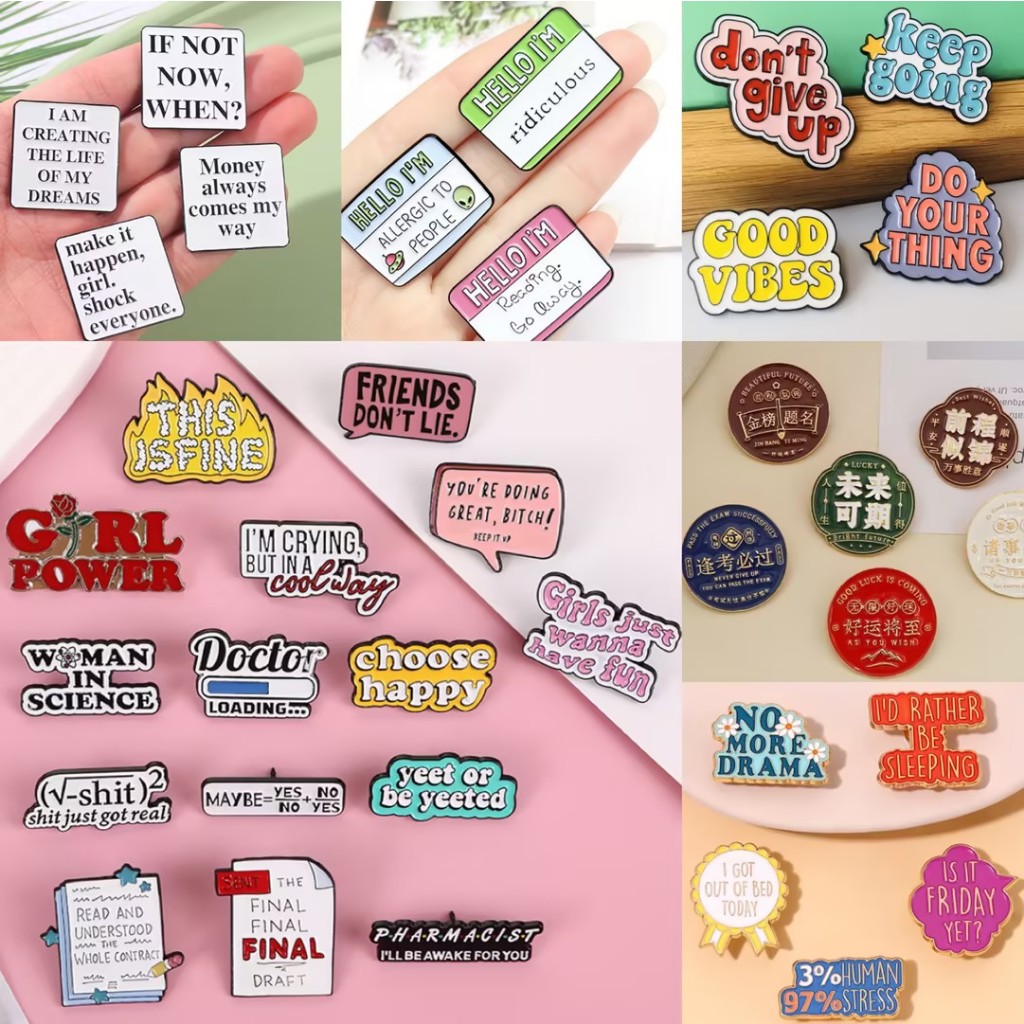 【16 set Interactive brooch pins: feeling & emotion words creative badge ...