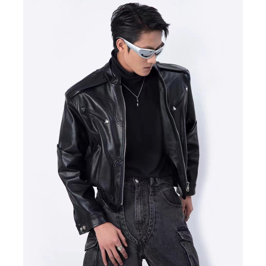 Fashionable Zipper Lapel Leather Jacket Autumn and Winter Short ...