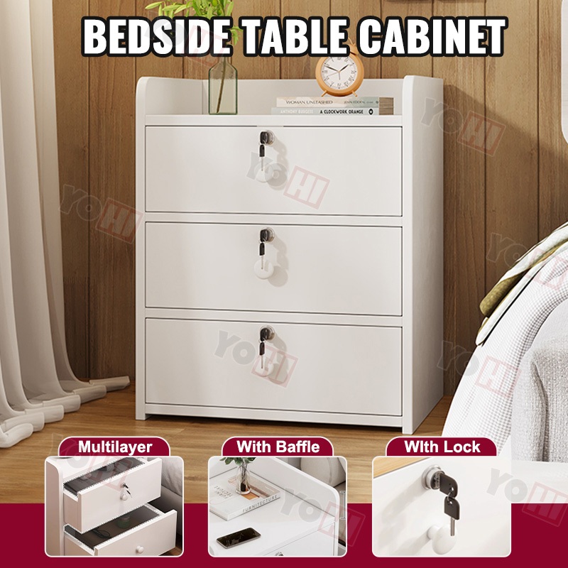 【Ship Within 24 Hour】Bedside With Lock Mini Locker Storage Bedroom Bedside Table