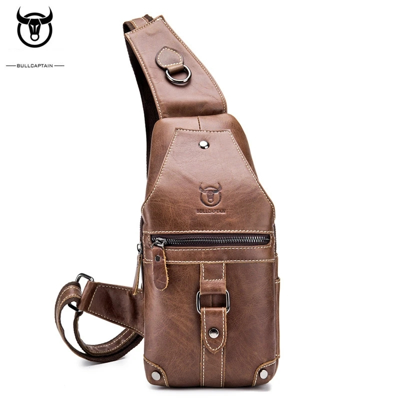 Bullcaptain Genuine Leather Male Chest Pack Vintage Messenger Shoulder ...