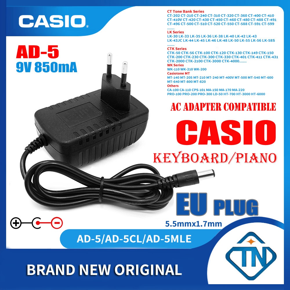 9V 850mA AD 5 ADR 8 Adapter for Casio CA 100 CA 110 CPS 101 CPS 120 LD 50 HT 700 HT 6000 ToneBank Keyboard Piano Power Supply Charger Shopee Philippines