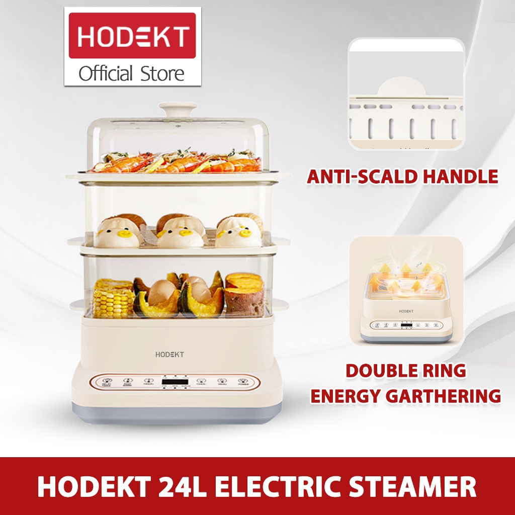 HODEKT Electric Food Steamer 24L Large Capacity 3 Layers for Siomai