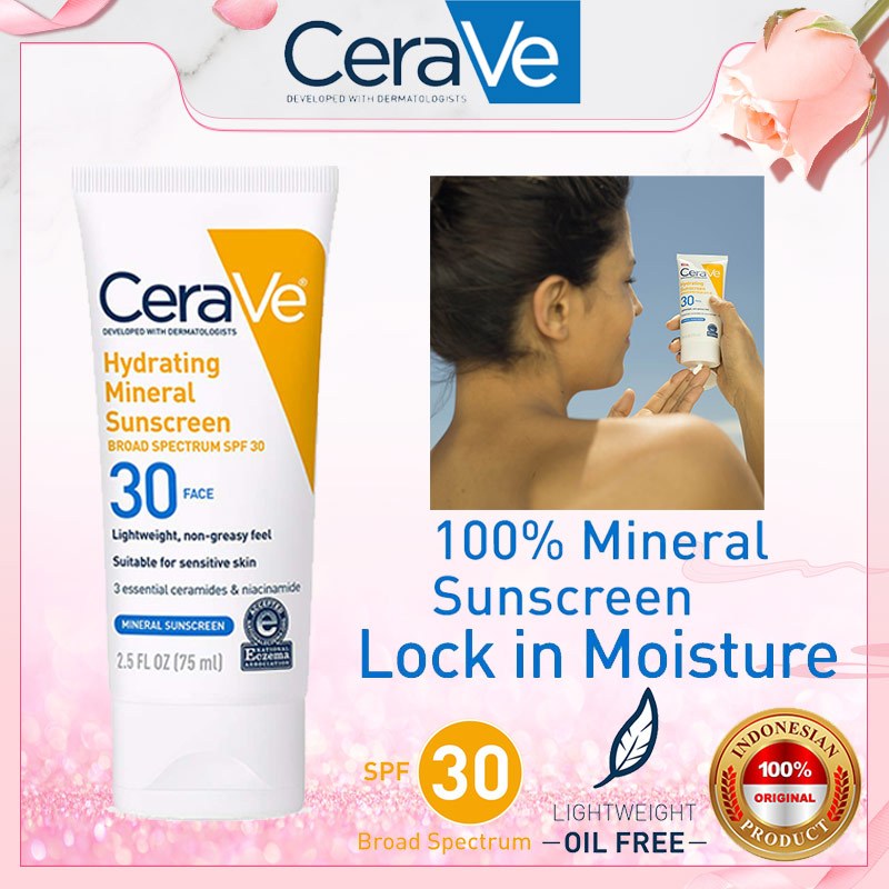 CeraVe Hydrating Mineral Sunscreen SPF 30 75ml for Sensitive Skin