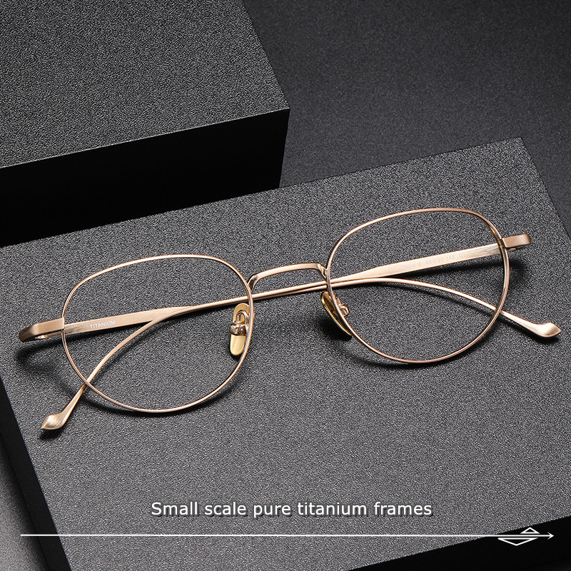 Japanese Art Retro Classic Curve Oval Small Scale Pure Titanium Glasses ...