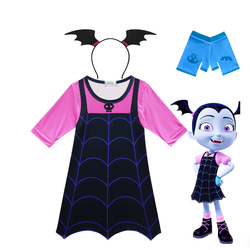 Disney Vampirina Costume For Kids - Black Tutu Dress With Red Trim, Headpiece & Gloves (Medium 7-8)