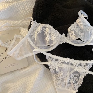 Transparent ultra-thin girls sexy bra underwear panties set female summer  lace mesh yarn sweet bra set large size summer