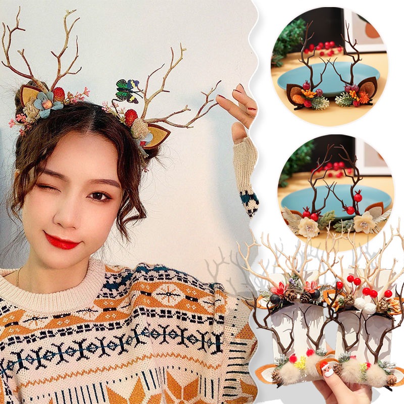 [Magpie] 1 pair of Christmas hair clips cute red antlers Christmas tree
