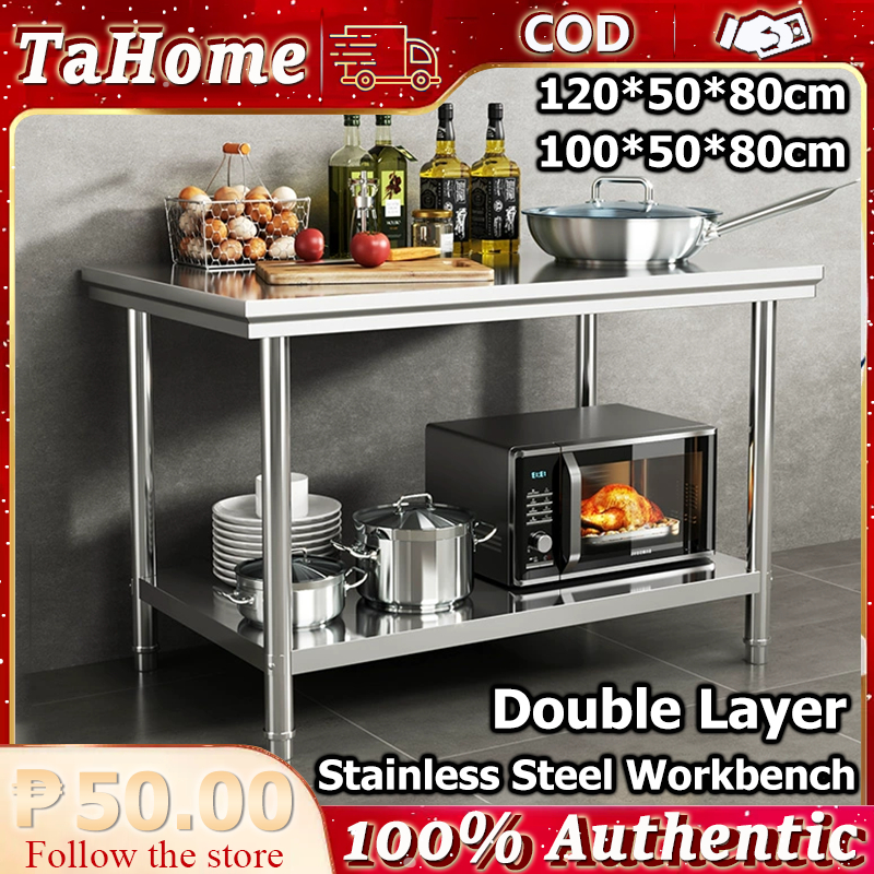 2 Layer Stainless Kitchen Table Commercial Kitchen Prep Table 100/