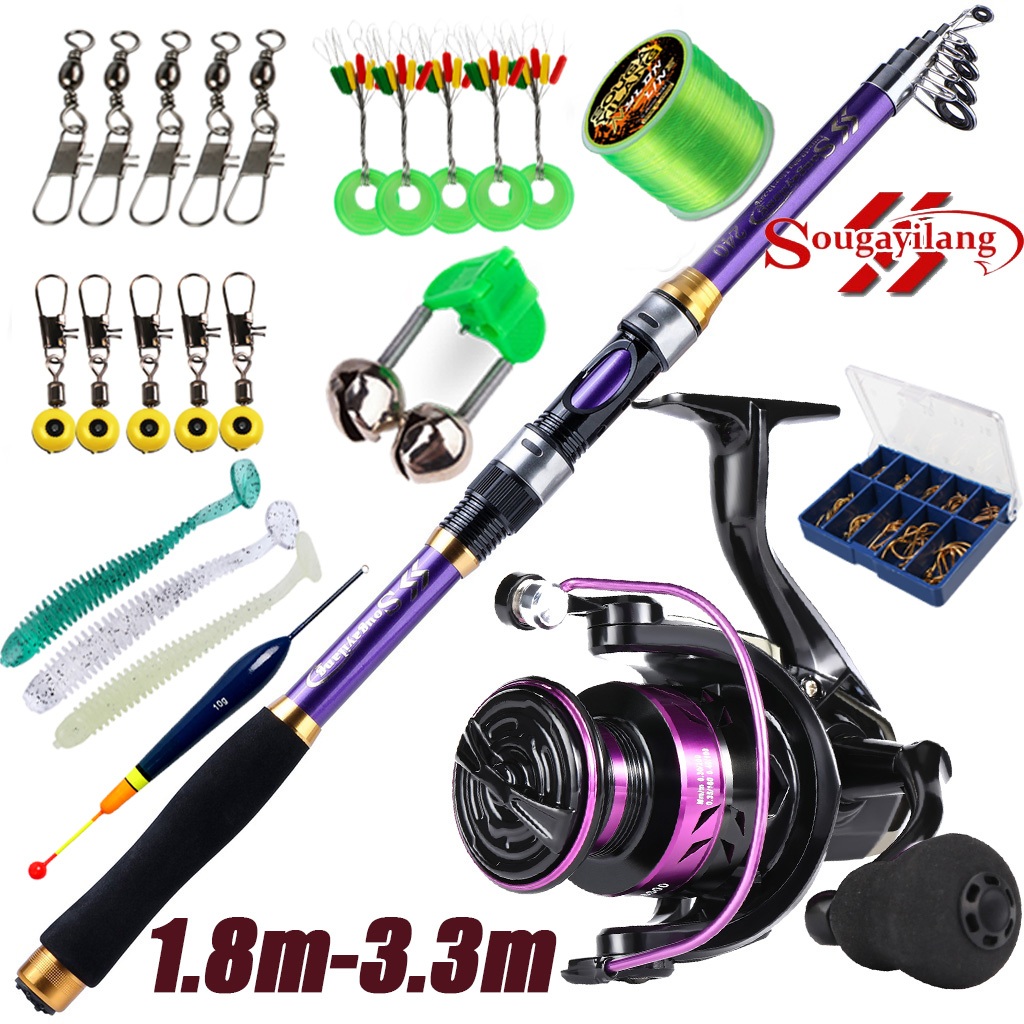 Sougayilang 1.8M-3.3M Fishing Rod Reel Full Set 6BB with Fishing Lures and  Accessories Fishing Reel for Saltwater Fishing