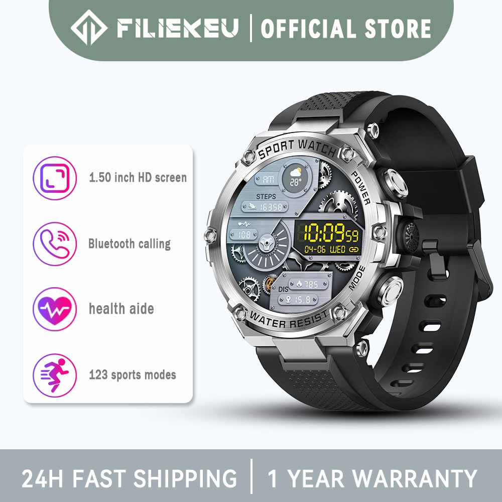 FILIEKEU smart watch for men 1.5 inch round screen bluetooth call wrist ...