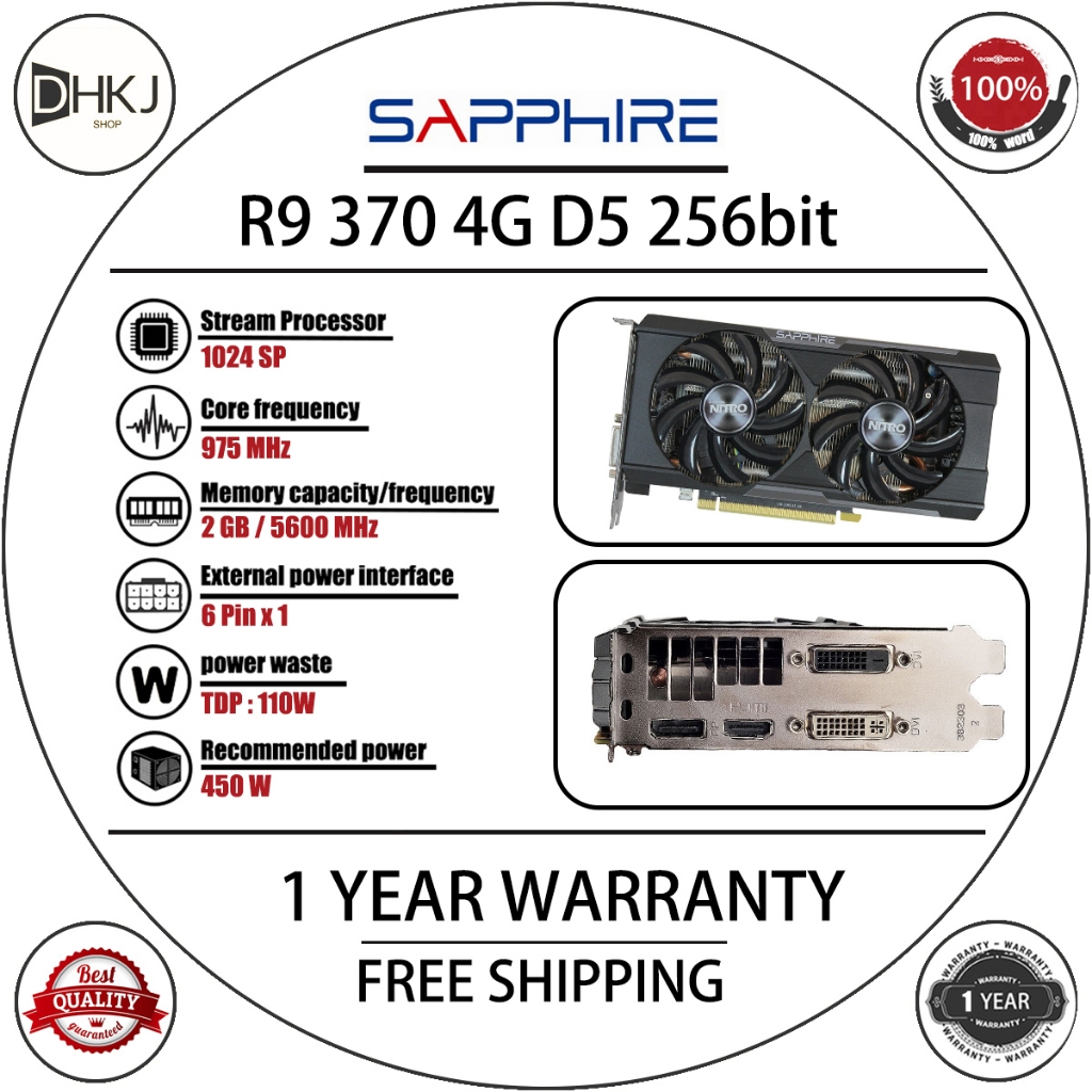 Sapphire R7 370 4G GDDR5 OC 256bit Video Cards AMD Radeon R7 370 4GB ...