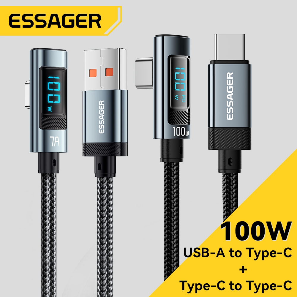 Essager 7a 100w Elbow Fast Charging Data Cable With Power Display Usb To Type C Type C To Type C 2973