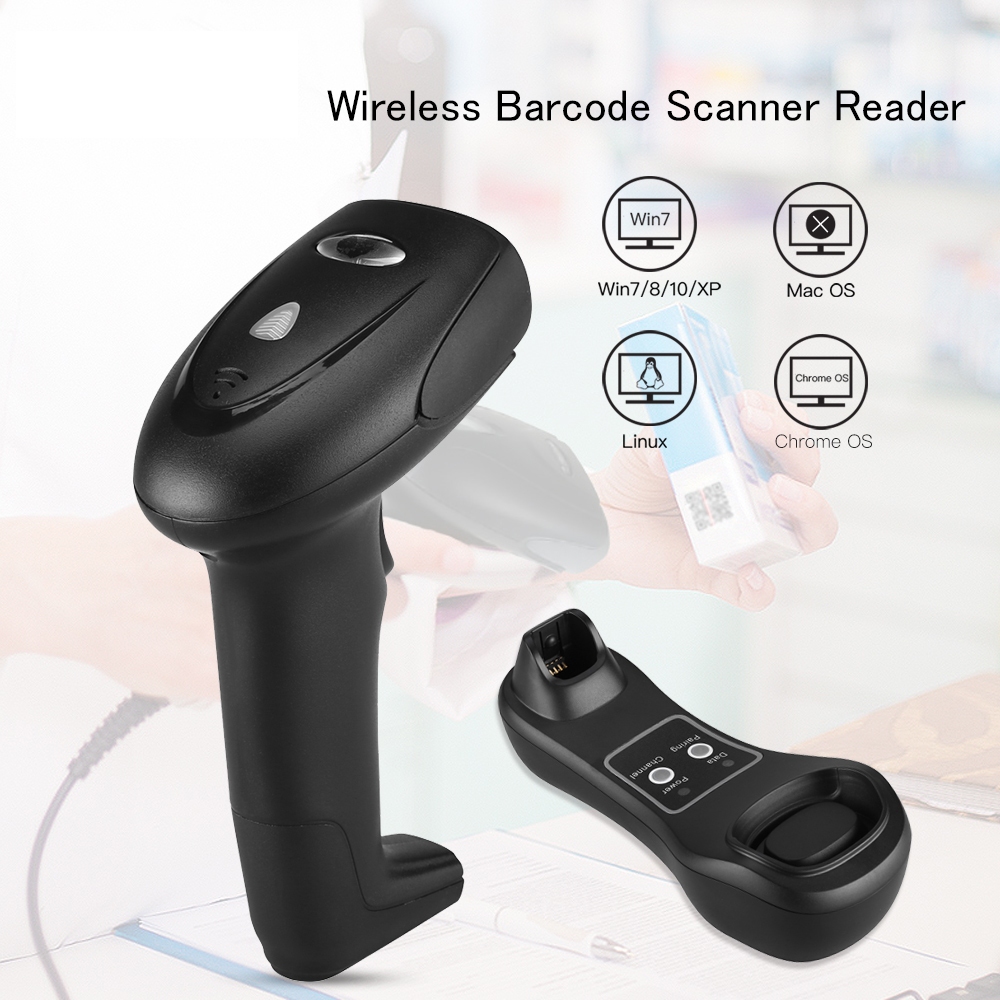 1D Wireless Barcode Scanner – 492ft Long-Range Transmission, USB Cradle ...