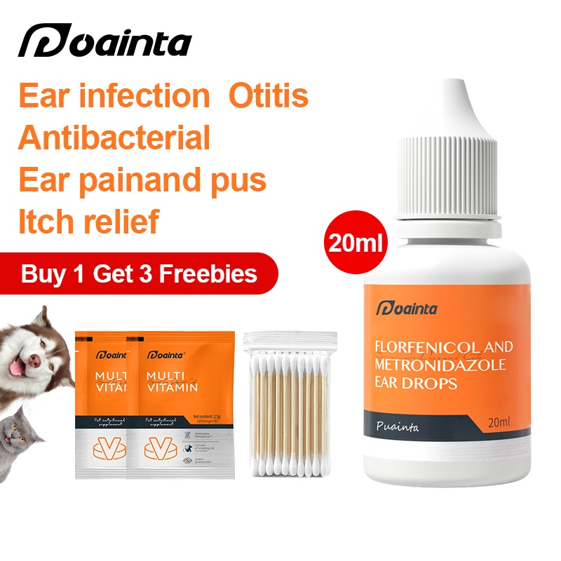 PUAINTA Pets Ear Drops for Dogs and Cat Ear Inflammation Ear Mites