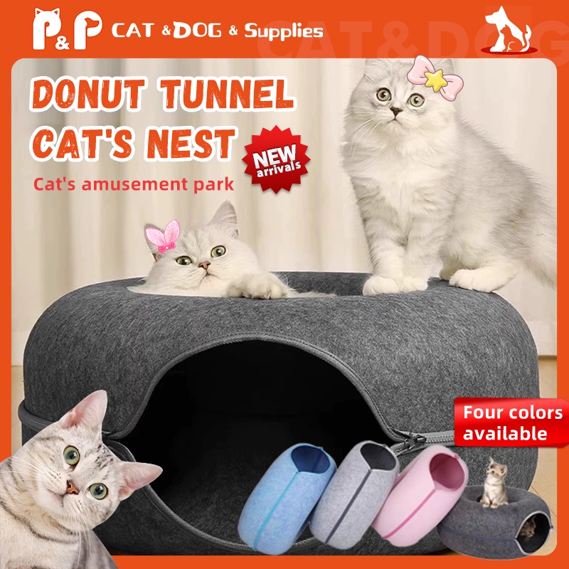 Ready Stock】Cat Tunnel Bed Cat Nest Pet Donuts House Basket Nest