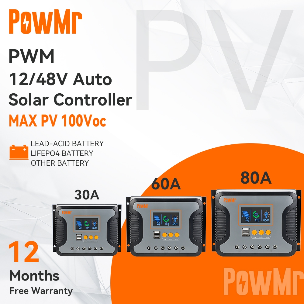 【Local Delivery】PowMr 30A 60A 80A Solar Charge Controller PWM 12V/24V ...