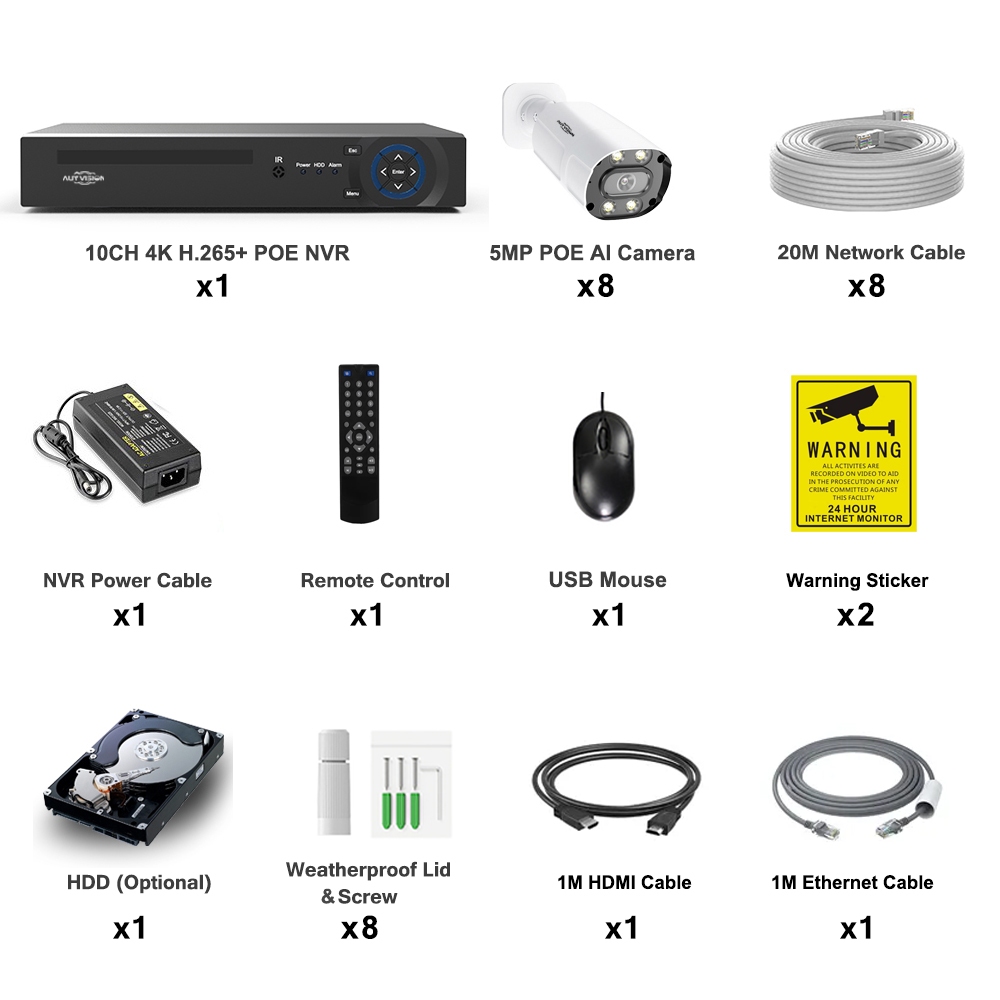 10CH POE NVR 5MP POE Setsecurity protection Kit Outdoor Waterproof 2 ...