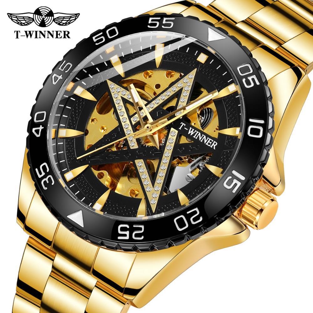 WINNER watch display business men's black stainless steel mechanical ...