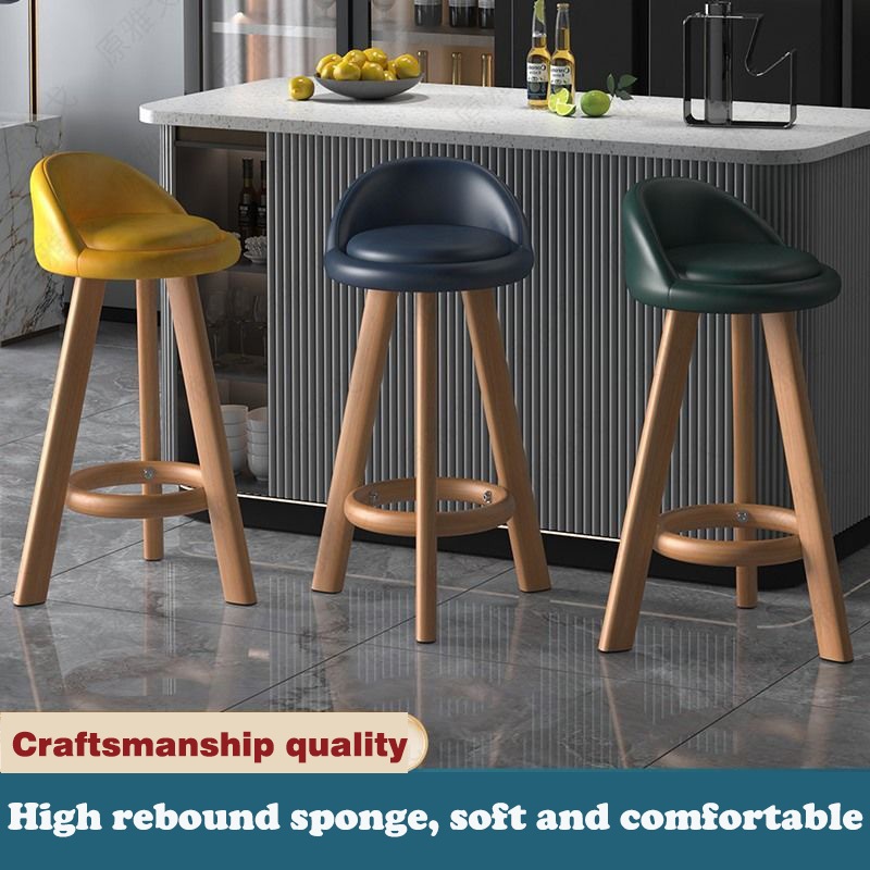 Imitation wood style Thick Steel Bar Chair High Foot Bar Stool Family Living Dining chair Cafe ...