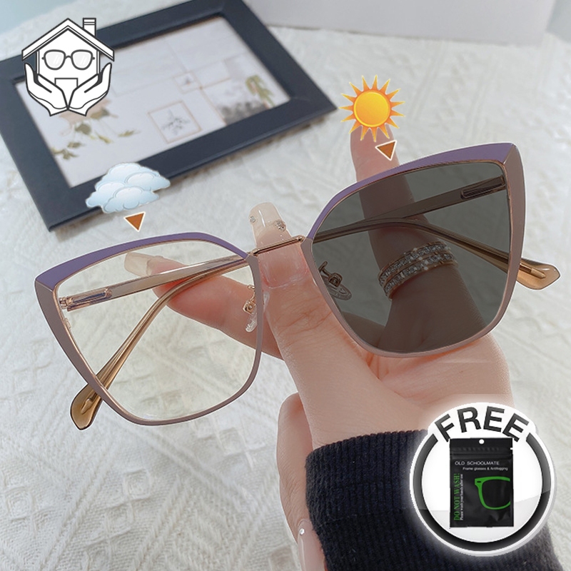 Cat Eye Glasses For Women Men Photochromic Anti Radiation Glasses Metal