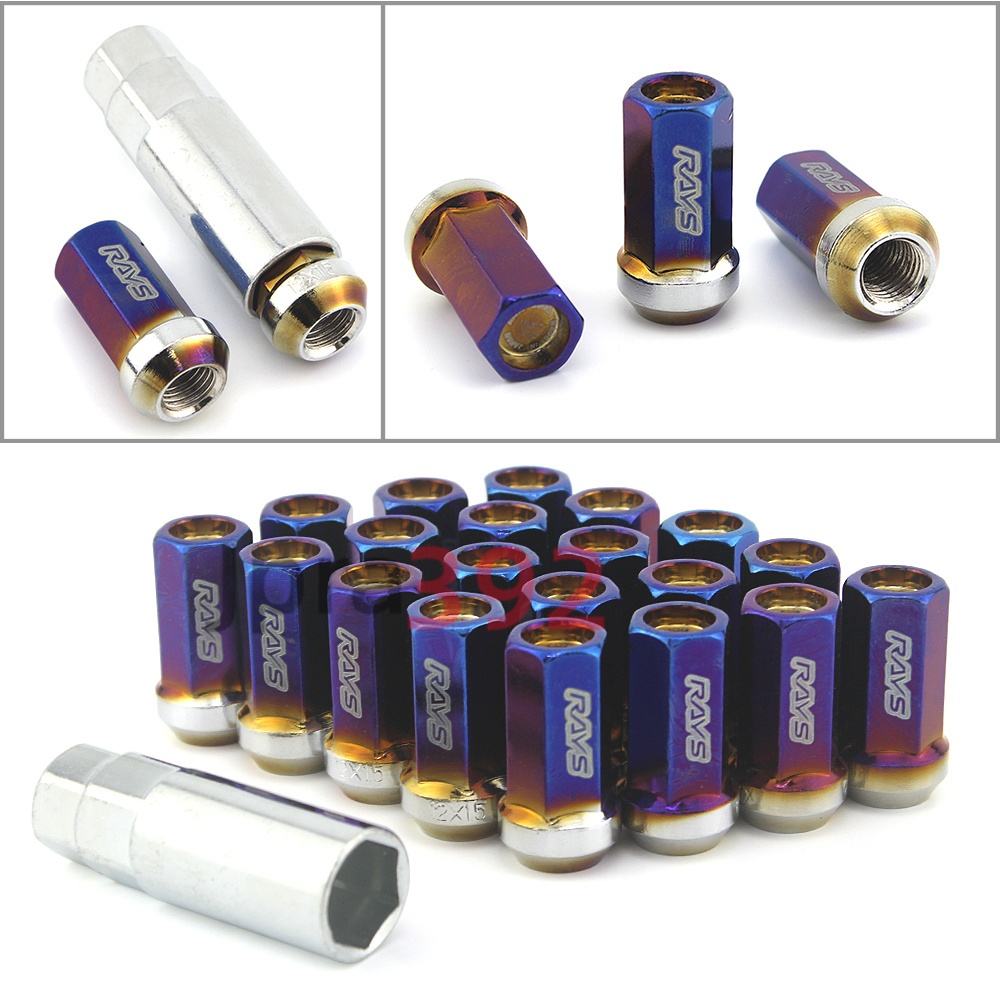 RAYS Burnt Blue Car Tire Wheel Rims Lock Lug Nuts M12x1.5 long 42MM ...