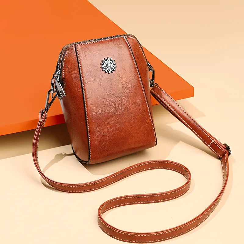 New soft leather mobile phone bag Women's crossbody mini sling bag