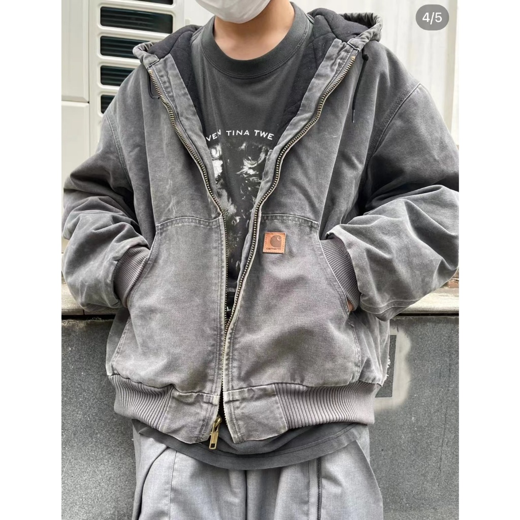 Carhartt J130 CARHARTT American Retro Leather Label Hooded Thickened Zipper Sweatshirt Loose Jacket with Cotton Shopee Philippines