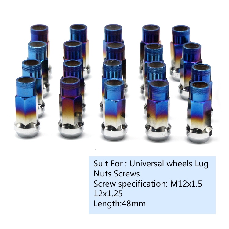 20+1/Set Wheel Nut Burn Blue Length 48mm Width 19mm hexagonal wheel nut