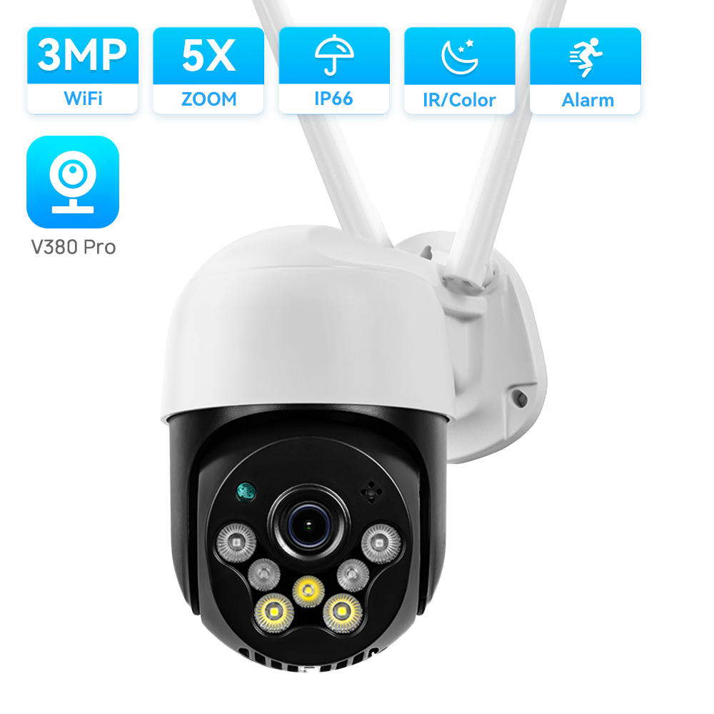 Hamrol V380 3MP PTZ WIFI Camera Outdoor IP66 Color Night Vision 5X Zoom ...