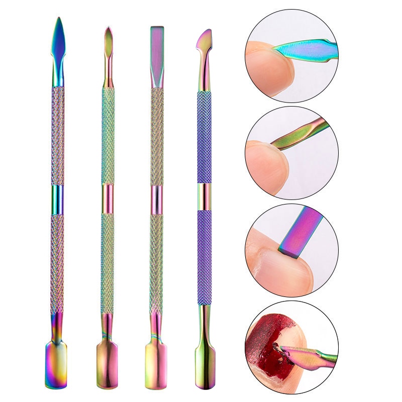 4Pcs Double-ended Stainless Steel Cuticle Pusher Dead Skin Push Remover ...