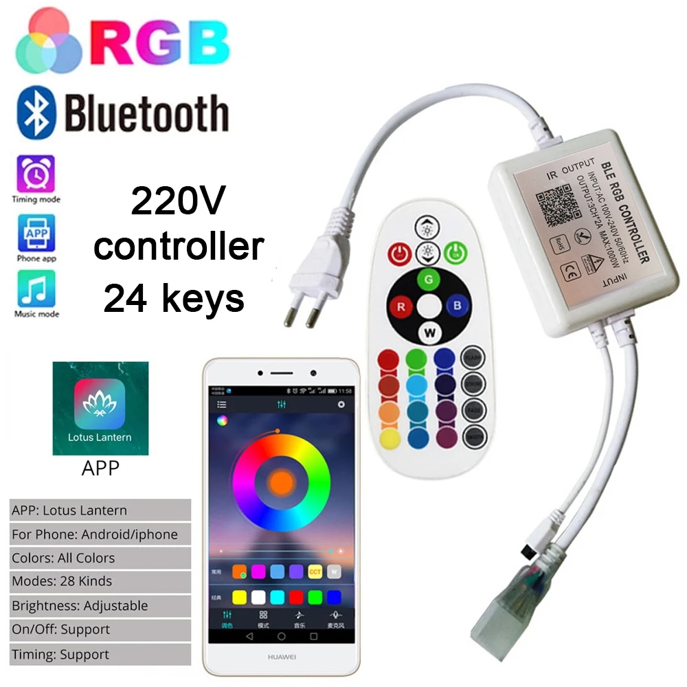 RGB Bluetooth Controller 220v LED Strip Control for Phone Bluetooth ...