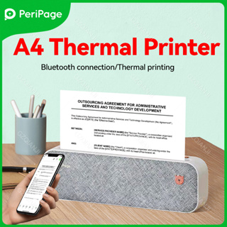 PeriPage A4 Paper Printer Direct Thermal Transfer Wirless Printer Mobile  210mm Mini Mobile Photo Printer USB BT Connection with 1 Roll Thermal Paper  Support 2''/3''/4'' Paper Width Printin 