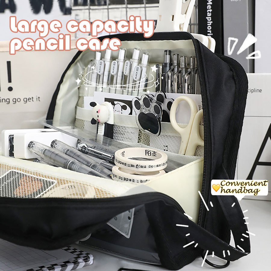 Large Capacity Pencil Case Japanese Stationery Box Simple Canvas
