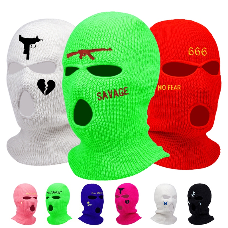 3 Holes Balaclava Hat Unisex Full Face Cover Ski Mask Hat Warm Outdoor ...