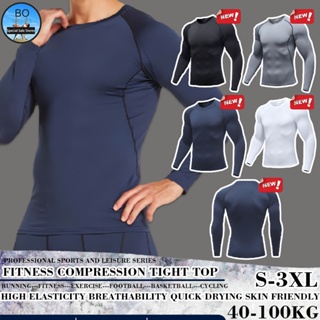Fitness T-shirt Men Long Sleeve Training Shirts Running Compression Skinny  Tops Muscle Workout Clothing（Suggest buying a larger size）