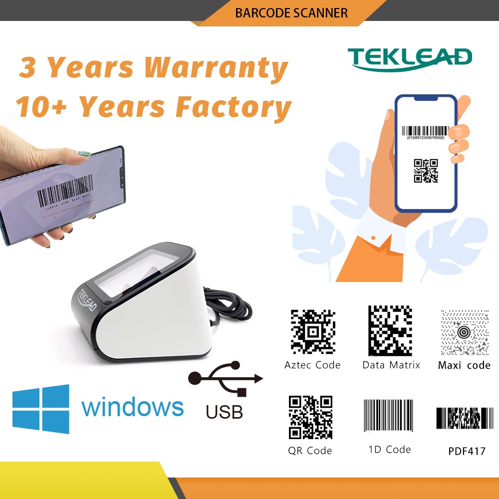 TEKLEAD Desktop Barcode Scanner 1D 2D QR code Automatics Scan Barcode