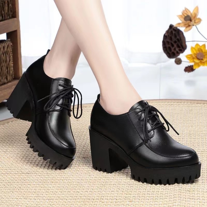 HCJJ Autumn New Fashion Black Work Shoes for Women Thick Heel Shoes ...