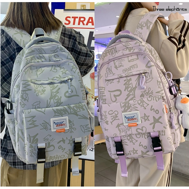 Korean school bag fashion solid color nylon backpack waterproof