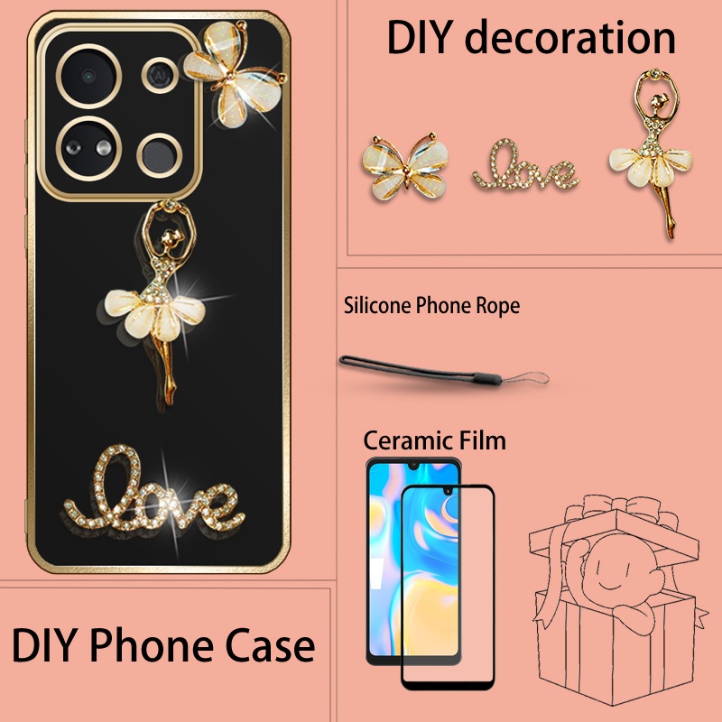 Fashion 3D For Itel A04 Case with Ceramic Film and Silicone Lanyard ...