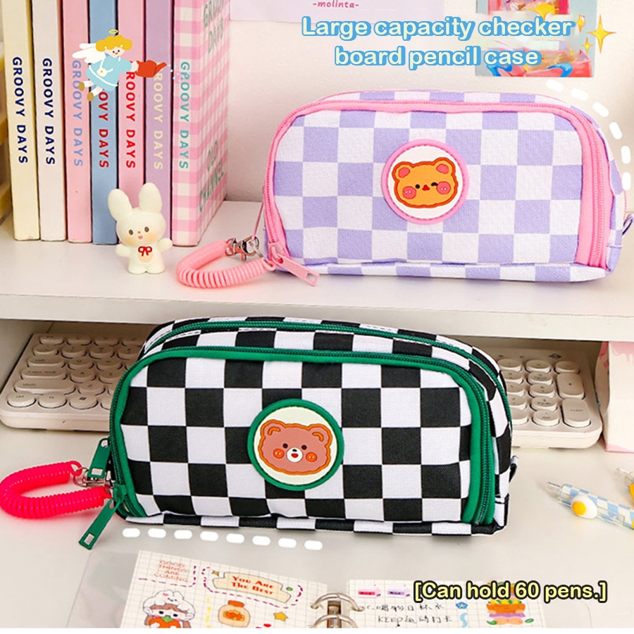 INS Girl High-value Pencil case Simple checkerboard large-capacity ...