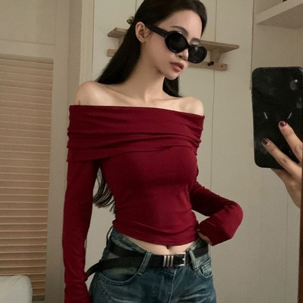 【Ready Stock】2024 New Year Red Outfit Off-Shoulder Long-Sleeved Sweater ...