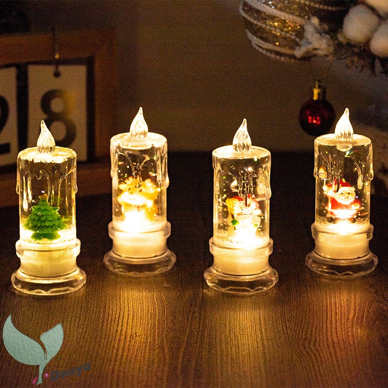 Christmas Flameless clear Candles Christmas Snow Globe Candle Light