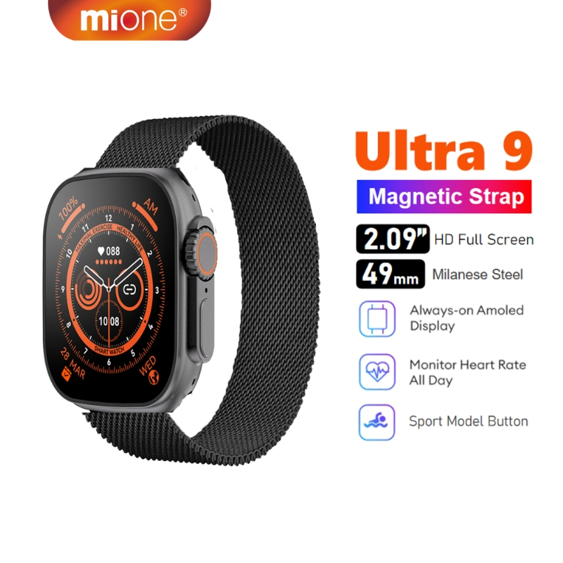 MIONE Smart Watch Ultra 9 Sport Watch 2.09 Inch Series 8 Magnetic Loop ...