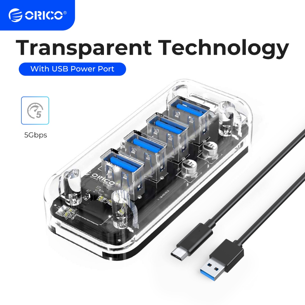 ORICO USB 3.0 Transparent HUB External 7 Port USB Splitter with Dual ...