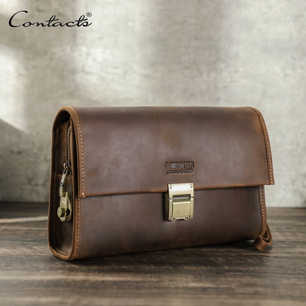 CONTACT'S Genuine Leather Clutch Bag Men With Password Lock Anti-Theft ...