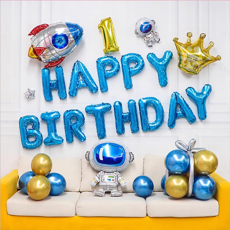 Blue Space Birthday Decorations Astronauts Shaped Balloon Universe ...