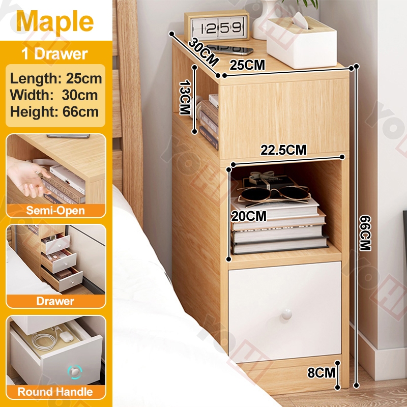 【Local Ship】Bedside Table Modern Bedroom Wall Side Simple Cabinet With ...