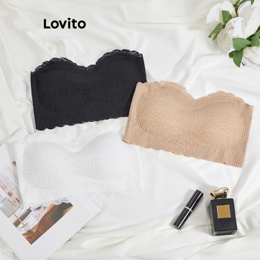 Lovito Casual Plain Shell Strapless Invisible Bralette for Women ...