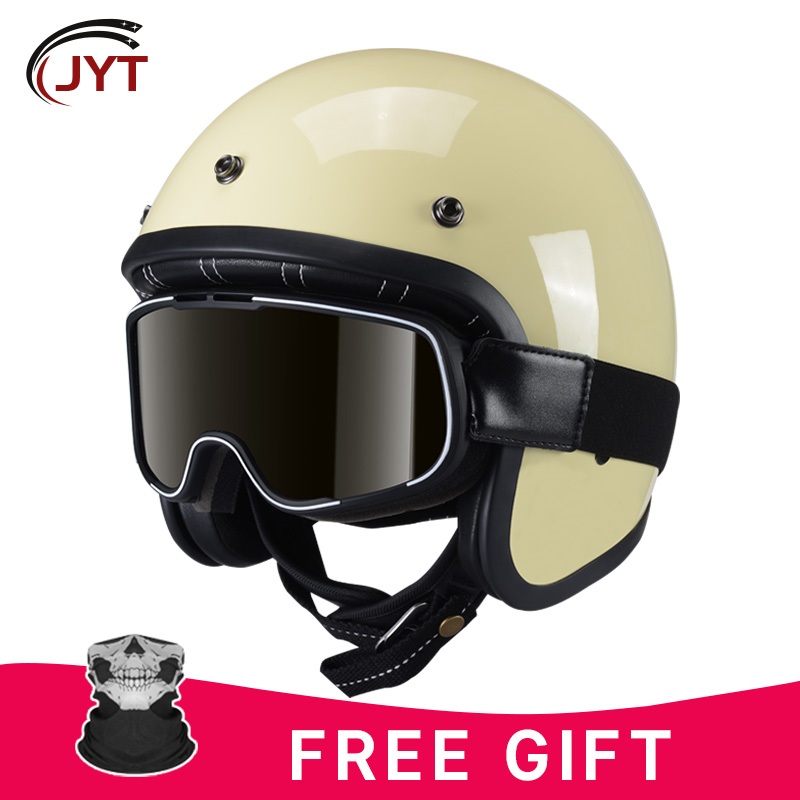 Fiberglass Open Face Motorcycle Helmet DOT Approved Retro Half Face Jet