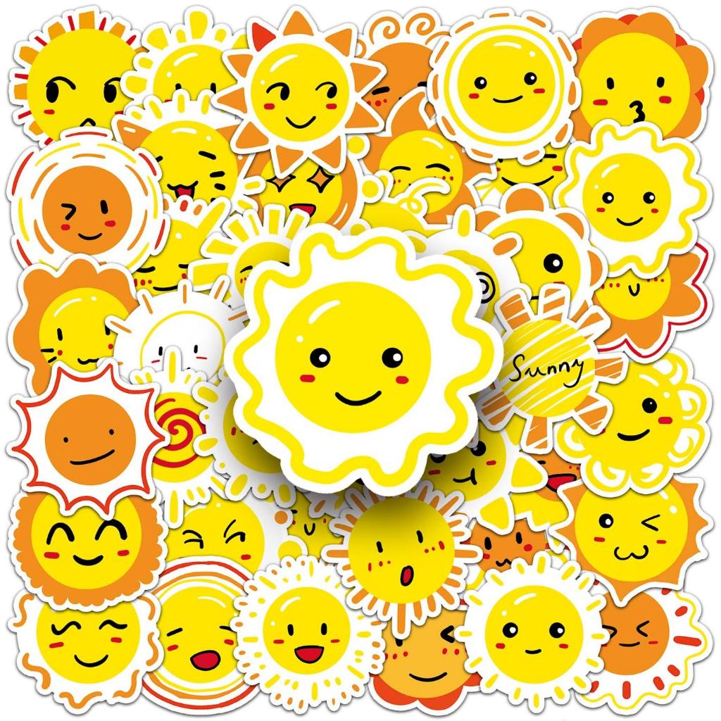50 Piece Funny Cartoon Sun Creative Graffiti Waterproof Stickers For ...